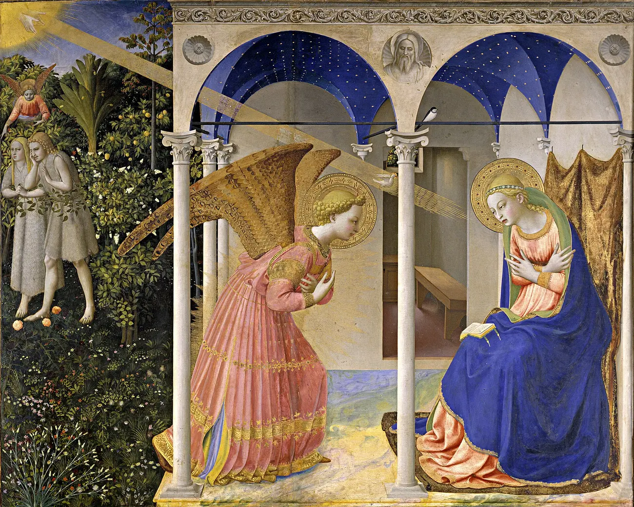 The angel Gabriel greets the Virgin Mary in a loggia
